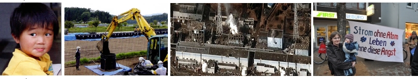 Collage jap. Kind, Dekontamination Japan, Satellitenaufnahme havarierte Atommeiler Fukushima, Mahnwache Geesthacht 14.03.2011 Collage jap. Kind, Dekontamination Japan, Satellitenaufnahme havarierte Atommeiler Fukushima, Mahnwache Geesthacht 14.03.2011